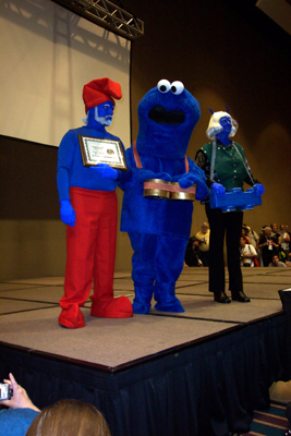 			<B>Papa Smurf, Cookie Monster, and Unknown (Blue-Man Group)</B>
 from The Smurfs, Seseme Street, and Unknown