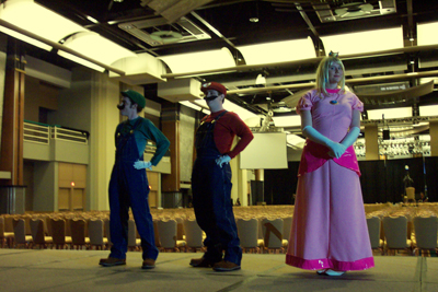 			<B>Luigi, Mario, and Princess Toadstool</B>
 from Super Mario Bros